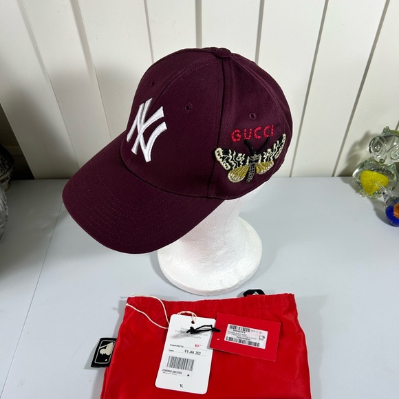 Authentic! Gucci NY Unisex baseball hat Size 57-61 cm Burgundy Color - Picture 3 of 10